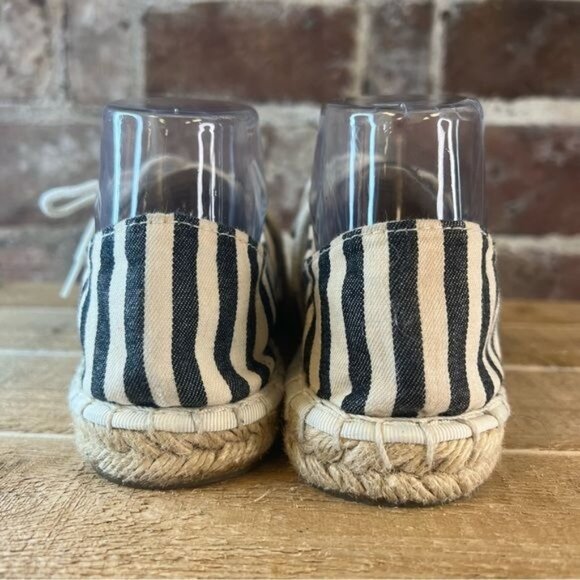 J Crew Nautical Striped Dark Blue / Black Espadrille Lace Up Flats Sz 9 - Picture 5 of 11